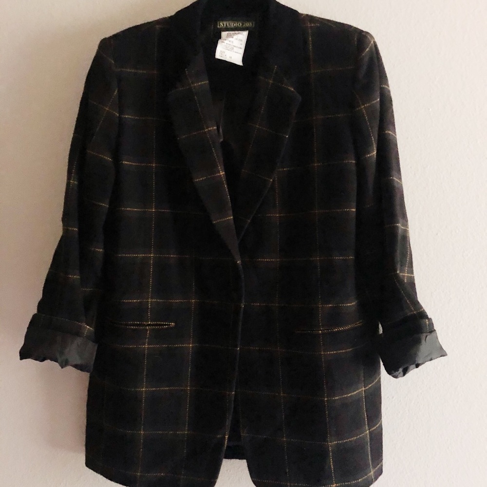 Vintage Wool Grid Print Blazer